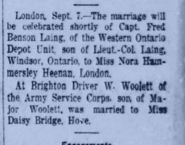 Wedding Announcment Toronto Star September 08 1917