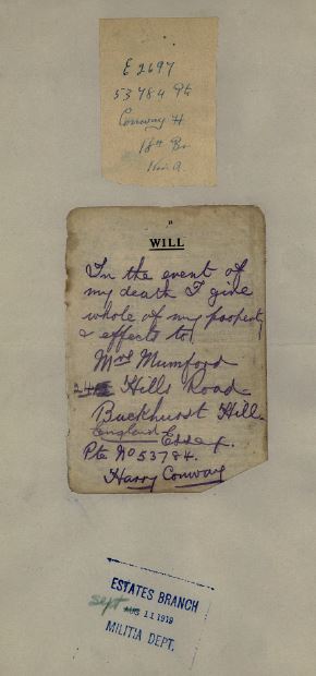 Will. Note signature as Harry Conway.