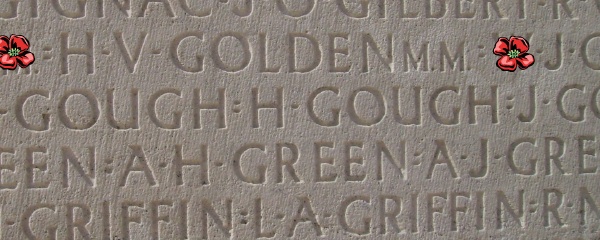 Inscription – Private Herbert Victor Golden is also commemorated on the Vimy Memorial ... Inscription - Vimy Memorial - August 2012 … Photo courtesy of Marg Liessens. Source: CVWM