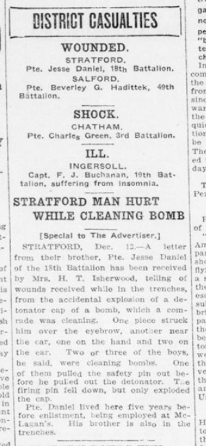 Stratford Man Hurt While Cleaning Bomb London Advertiser December 13 1915 Page 10
